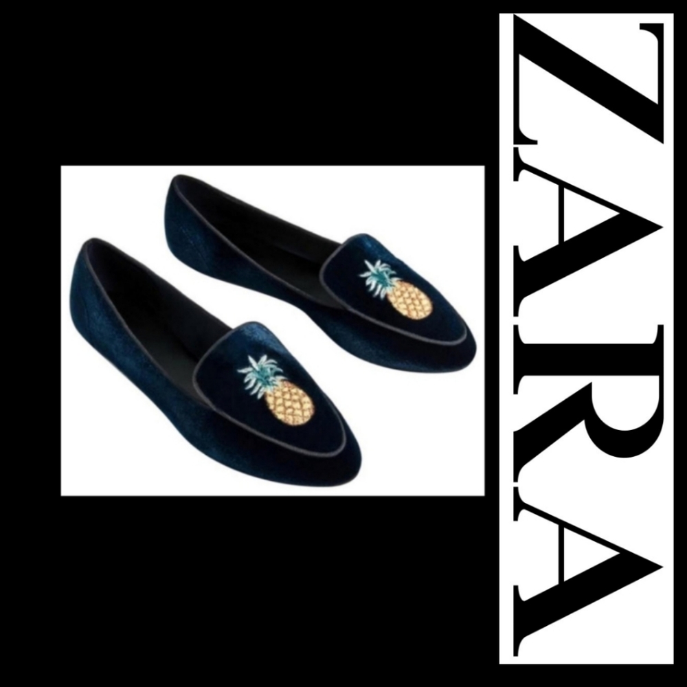 ZARA velvet pineapple embroidered loafers